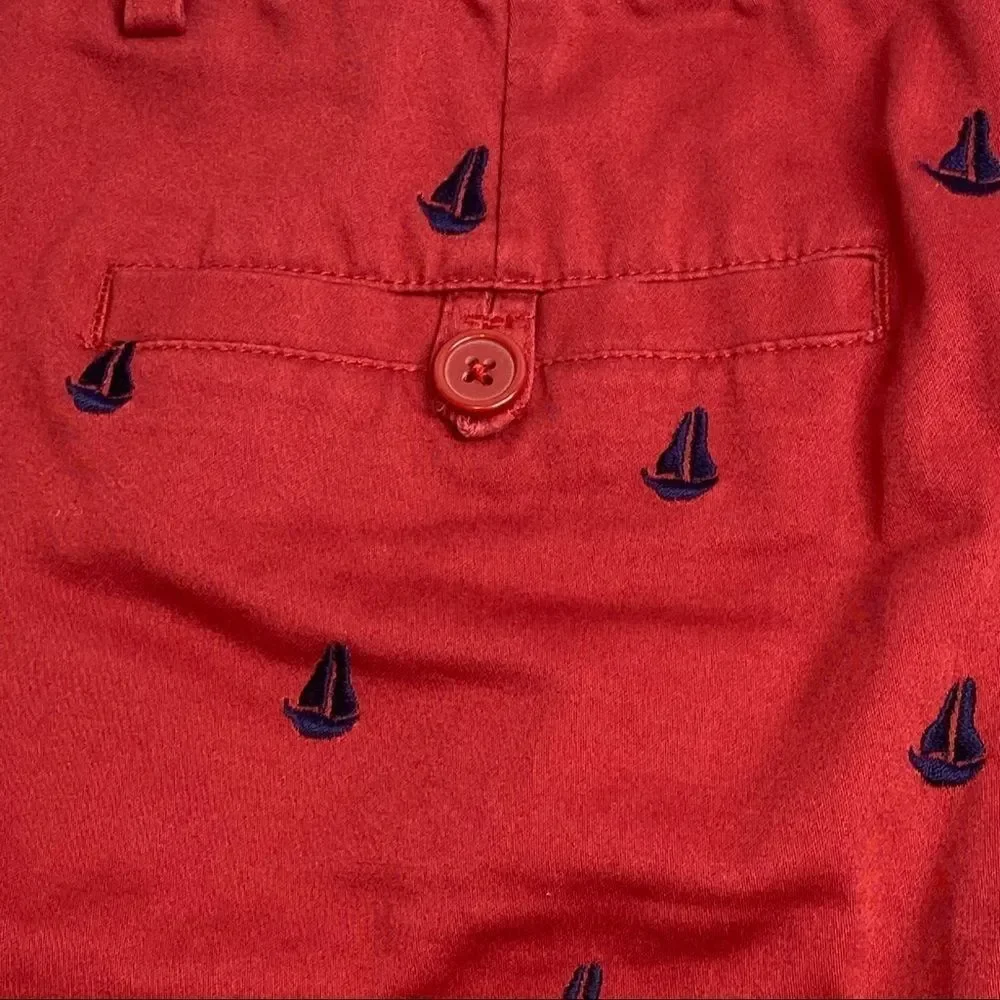 Telluride red with navy blue embroidered sailboat shorts size 6